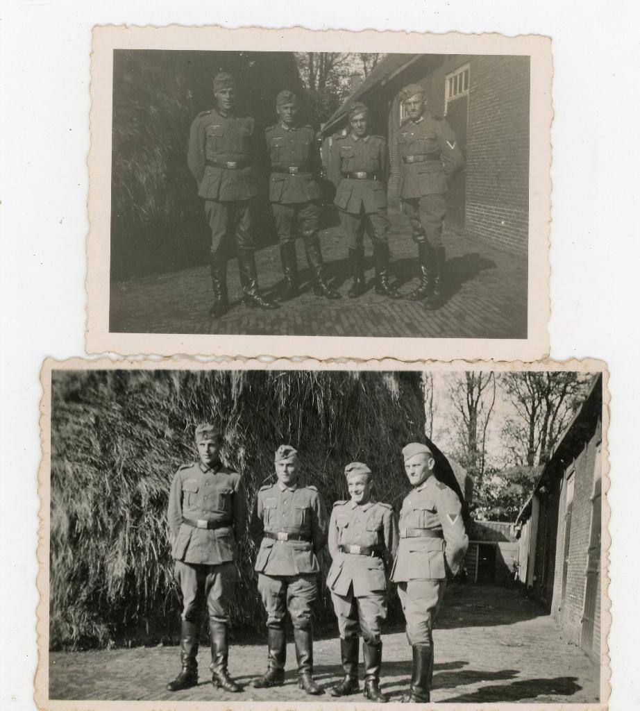2 foto's oorlog Duitse militairen inkwartiering Langeraar, Verzamelen, Gebruikt, Verzenden, Foto, 1940 tot 1960