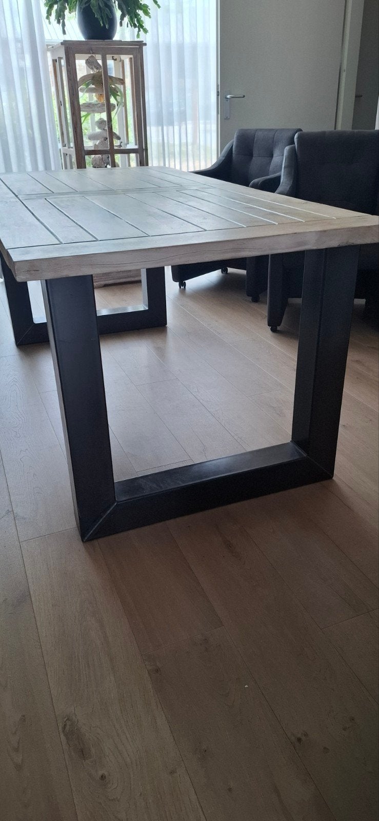Robuuste eettafel 190x90 cm met metalen onderstel, Huis en Inrichting, Tafels | Eettafels, Gebruikt, 50 tot 100 cm, 150 tot 200 cm