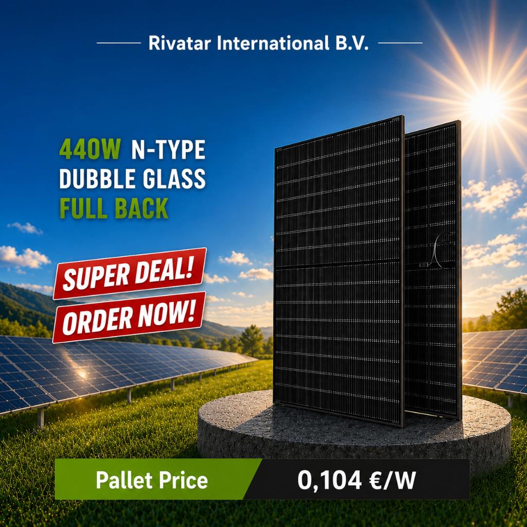 Zonnepanelen 440w N-Type Full Back - Dubbel Glass, 200 wattpiek of meer, Info@rivatar.com, Ophalen of Verzenden, Paneel