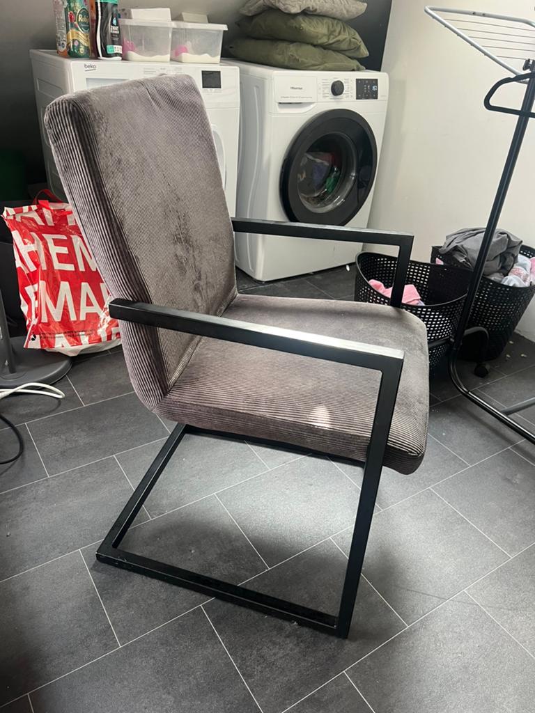 Eetkamerstoelen - antraciet (ribstof) met zwart frame, Ophalen, Gebruikt, Vier, Stof