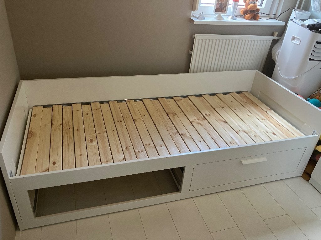 Brimnes ikea bed, Ophalen, Gebruikt, Eenpersoons, Wit