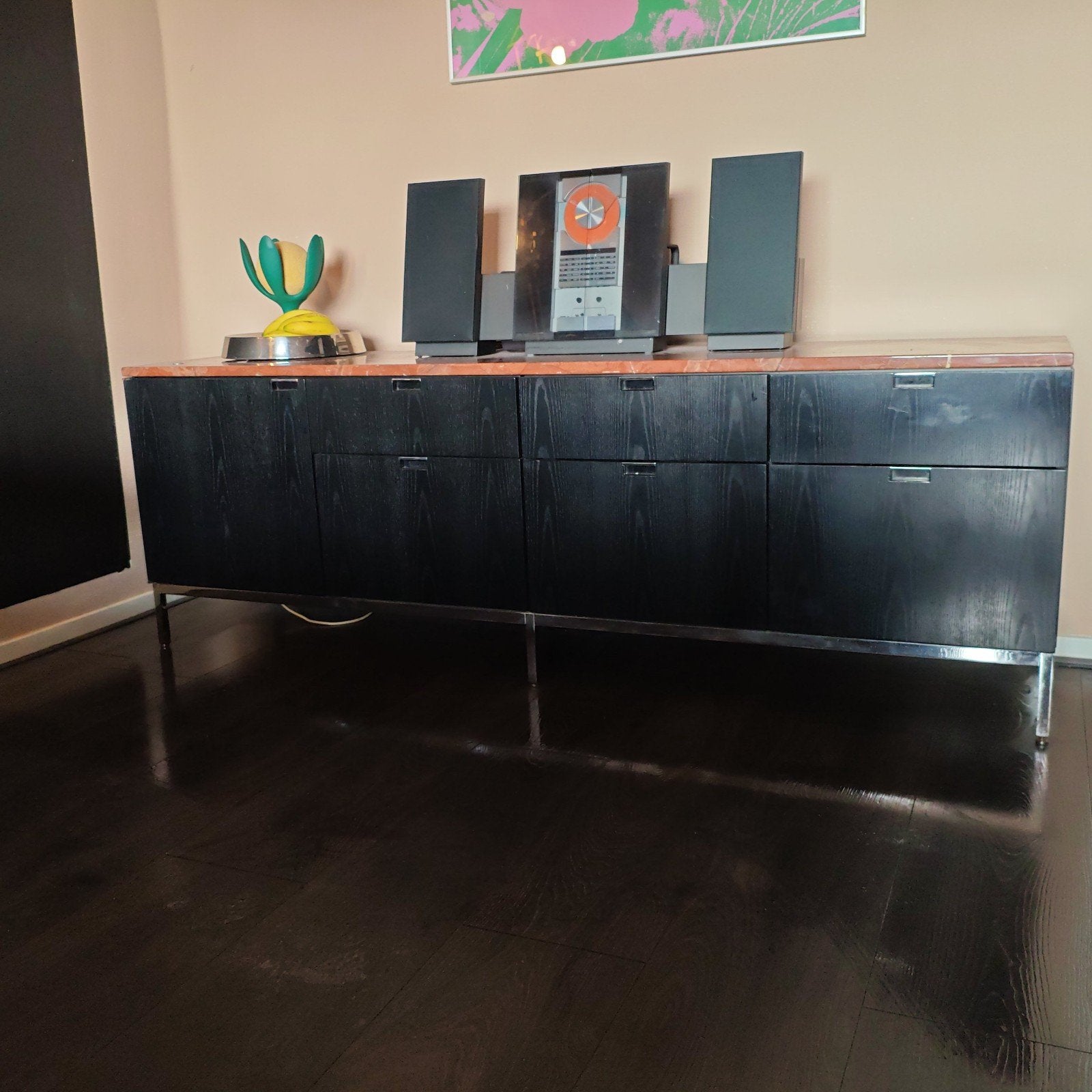 Florence Knoll Credenza Rosso Marmer, Black eiken fineer, Huis en Inrichting, 150 tot 200 cm, Eikenhout, Nieuw, Ophalen of Verzenden