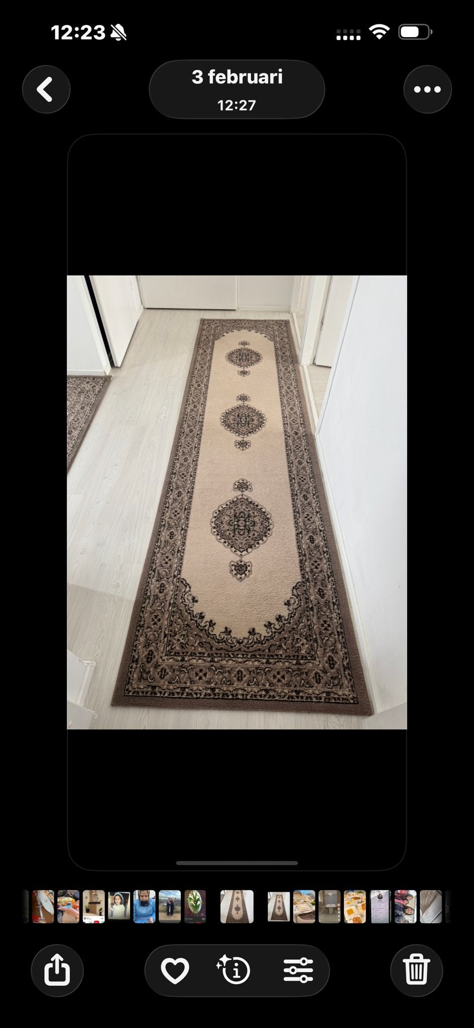 Lange beige loper met bruin patroon, Gebruikt, Beige, 200 cm of meer, Rechthoekig