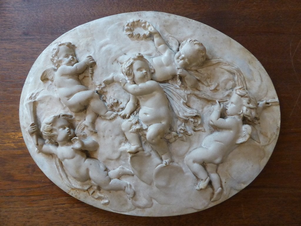 Antiek wandrelief m. spelende putti / engelen vroeg 20e eeuw, Antiek en Kunst, Ophalen of Verzenden