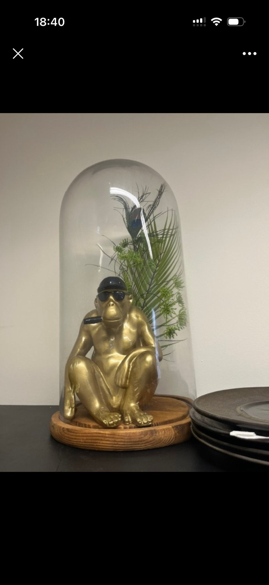 Gouden aap decoratie onder glazen stolp, Ophalen, Zo goed als nieuw, Goud, Metaal