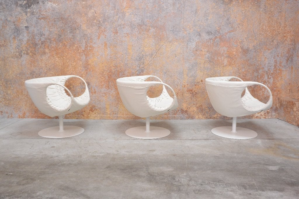 ZGANieuw 3 witte leren Moroso Smock design draai fauteuils, Moroso, 75 tot 100 cm, Ophalen of Verzenden, Zo goed als nieuw