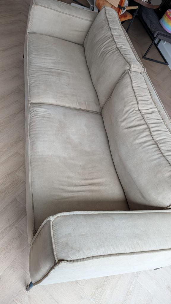 Beige 3-zits bank / velvet/suede look, Ophalen, Gebruikt, Driepersoons, 75 tot 100 cm
