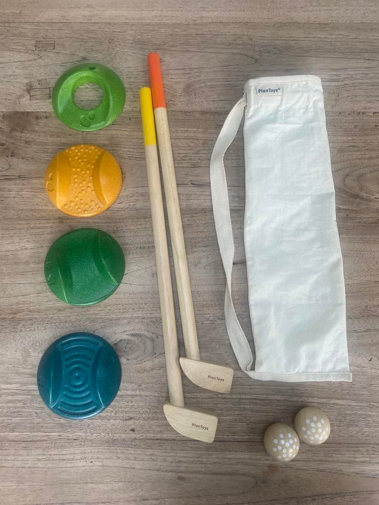 Plan Toys mini golf set/golfset, zgan, Ophalen of Verzenden, Zo goed als nieuw
