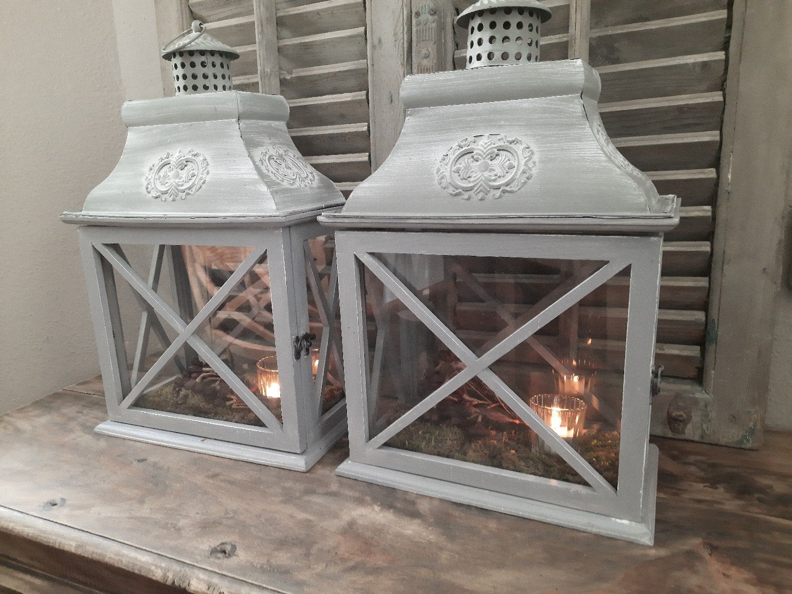 Twee lantaarns inclusief decoratie lantaarn windlicht grijs, Ophalen, Gebruikt, Lantaarn, 50 cm