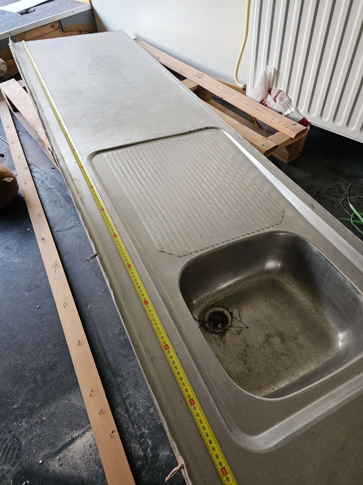 RVS Wasbak met aanrechtblad - 330 cm lang, Ophalen, Zilver, Metaal, Overige typen