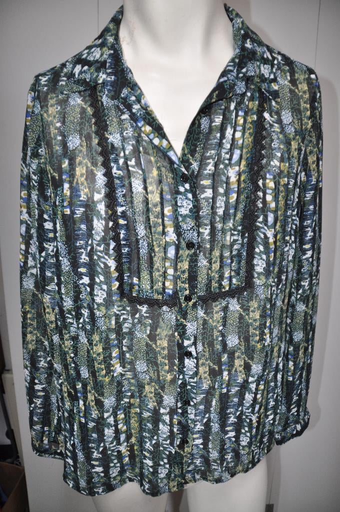 TH18 Mooi Shirt Zwart Groen Blauw wit Femme9 maat L, Ophalen of Verzenden, Zo goed als nieuw, Blauw, Shirt of Top