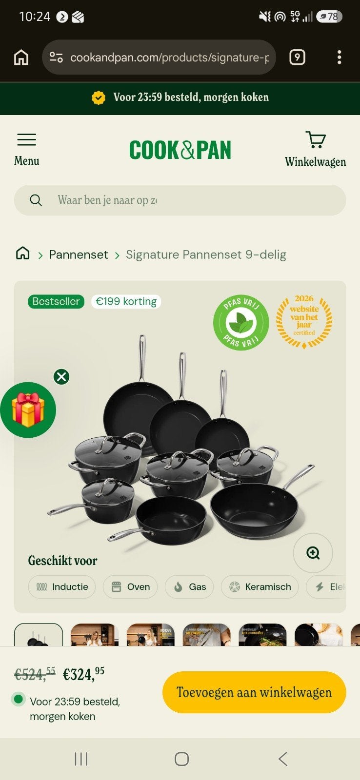 COOK & PAN 9 delige pannenset NIEUW!, Pannenset, Ophalen of Verzenden, Antiaanbaklaag, Nieuw