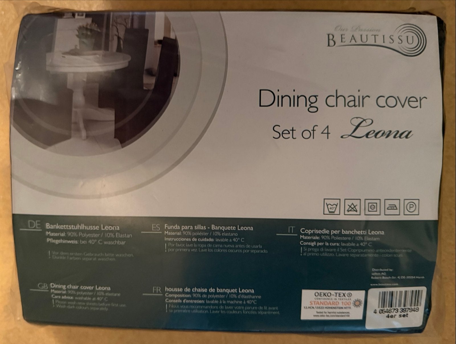 4 Nieuwe Leona stretch eetkamerstoelhoezen, Ophalen of Verzenden, Nieuw, Zwart, Textiel