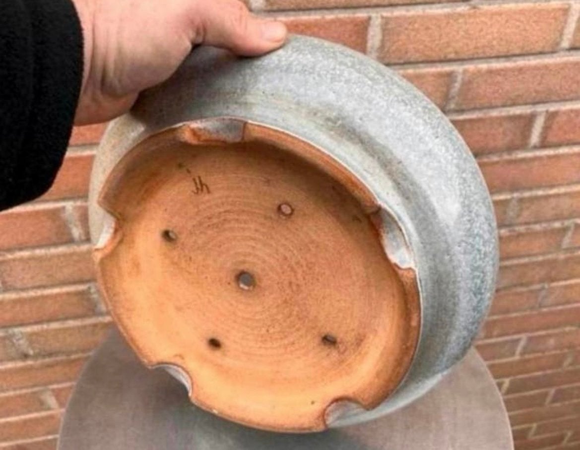 Bonsai schaal handgemaakt Jurgen Hilken blauw-grijs 31,1x7,1, Tuin en Terras, 25 tot 40 cm, Rond, Nieuw, Ophalen of Verzenden
