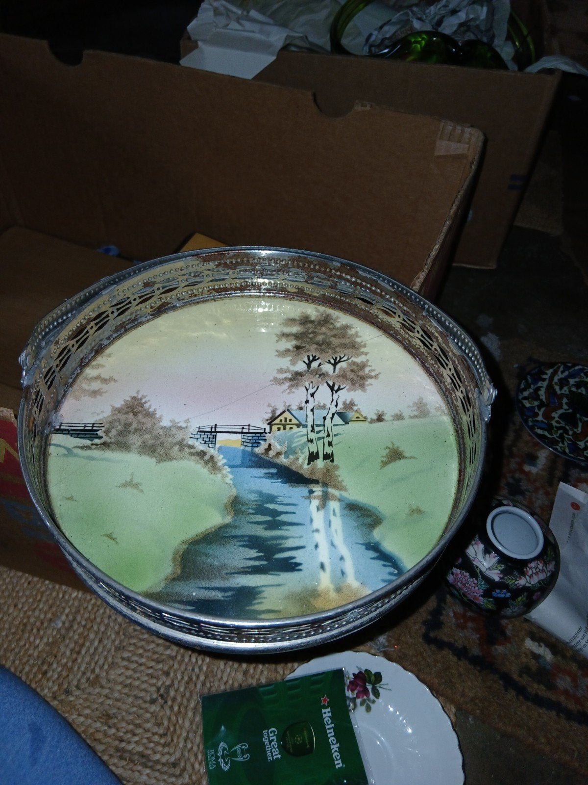 antiek dienblad, Minder dan 50 cm, Gebruikt, Rond, Ophalen of Verzenden