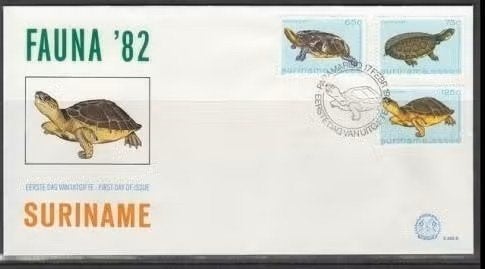 Suriname 1982 - FDC E58b - Schildpadden, Ophalen of Verzenden