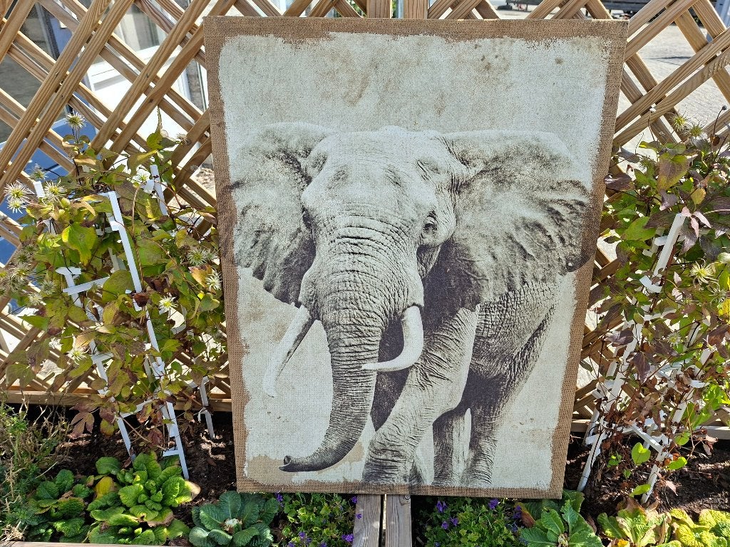 schitterende schilderij van olifant op jute, Huis en Inrichting, Woonaccessoires | Schilderijen, Tekeningen en Foto's, Ophalen of Verzenden