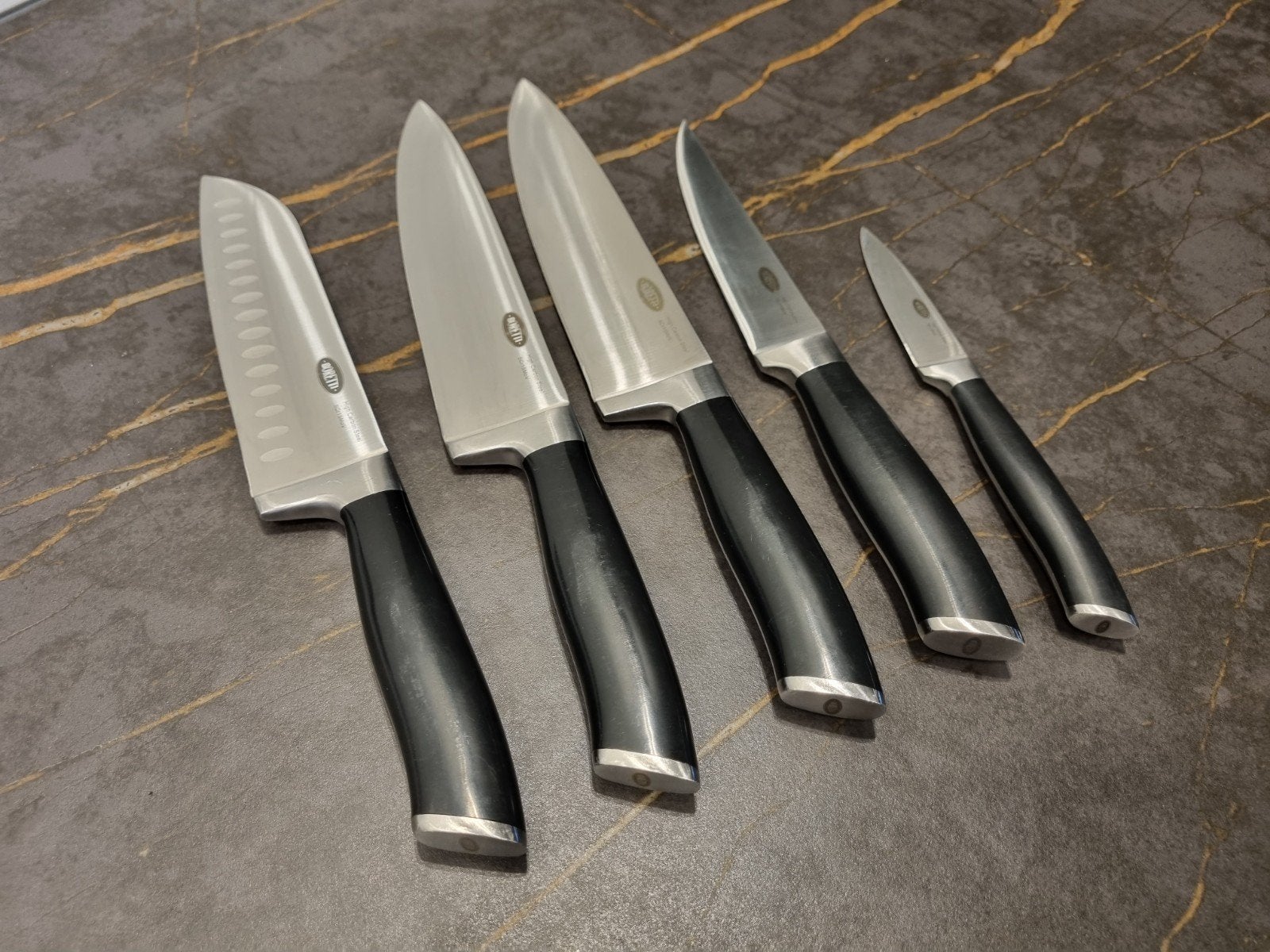 5-delige Boretti messenset 2xKoksmes,Santoku,Vlees,Schill, Overige materialen, Gebruikt, Bestekset, Overige merken