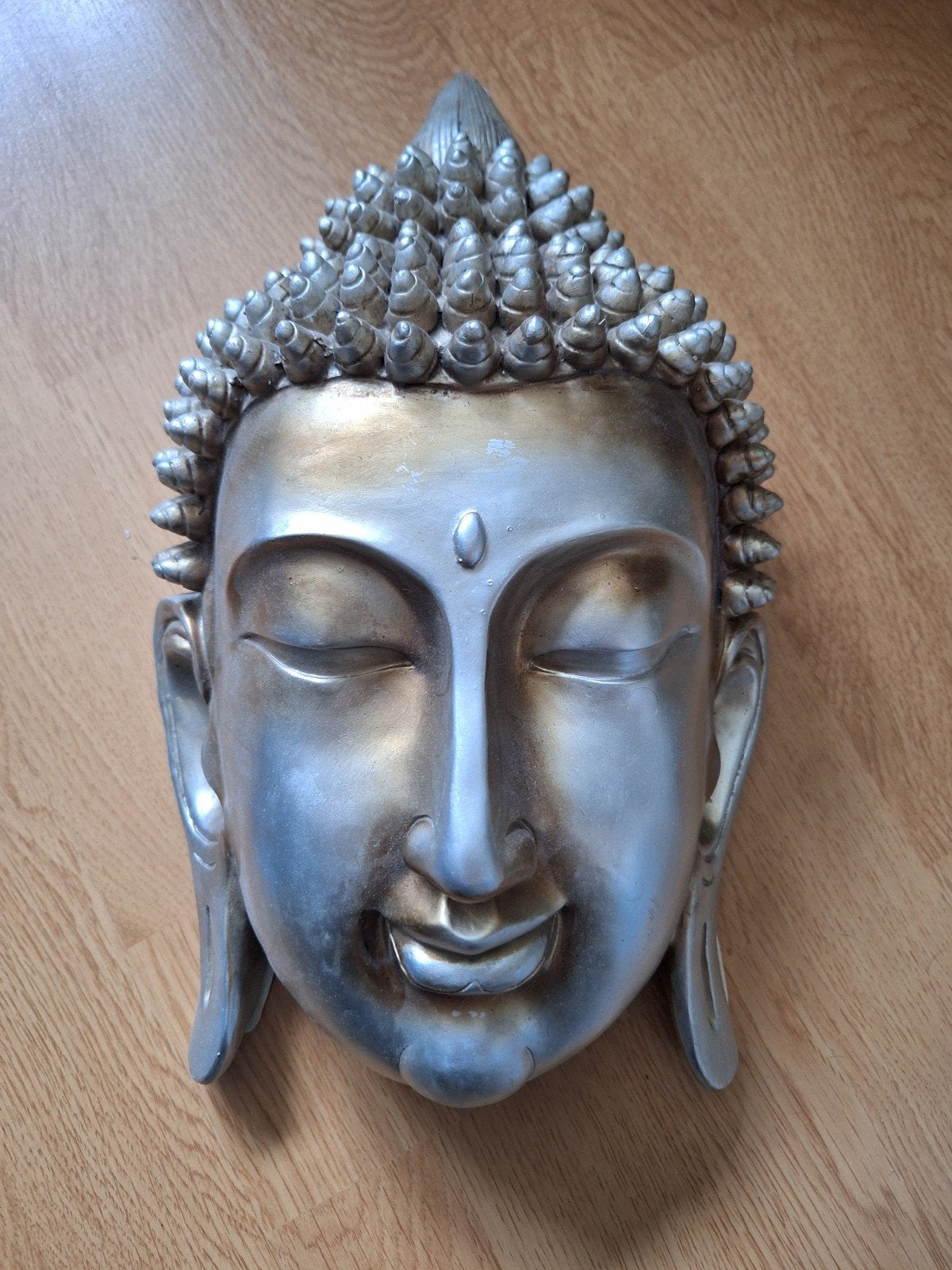 Boeddha wanddecoratie hoofd - 37x22 cm, Met reliëf, Ophalen of Verzenden, Zo goed als nieuw, Zilver