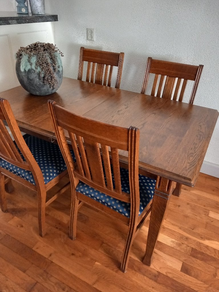 eiken eethoek met 4 stoelen, Ophalen, Gebruikt, Klassiek, Eikenhout