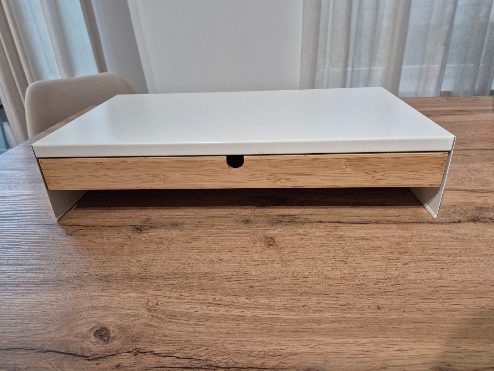 IKEA ELLOVEN Monitorstandaard met Lade – Wit/Bamboe, Doe-het-zelf en Verbouw, Kratten en Dozen, Ophalen, Doos, Minder dan 35 cm