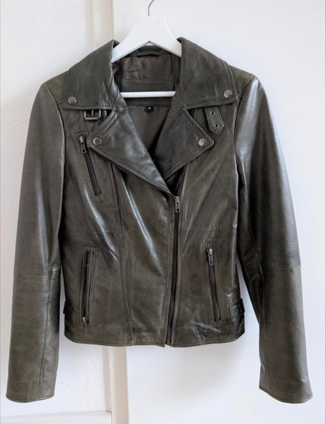 Echt leren dames jas, donker groen, 38, Kleding | Dames, Ophalen of Verzenden, Zo goed als nieuw, Maat 38/40 (M), Groen