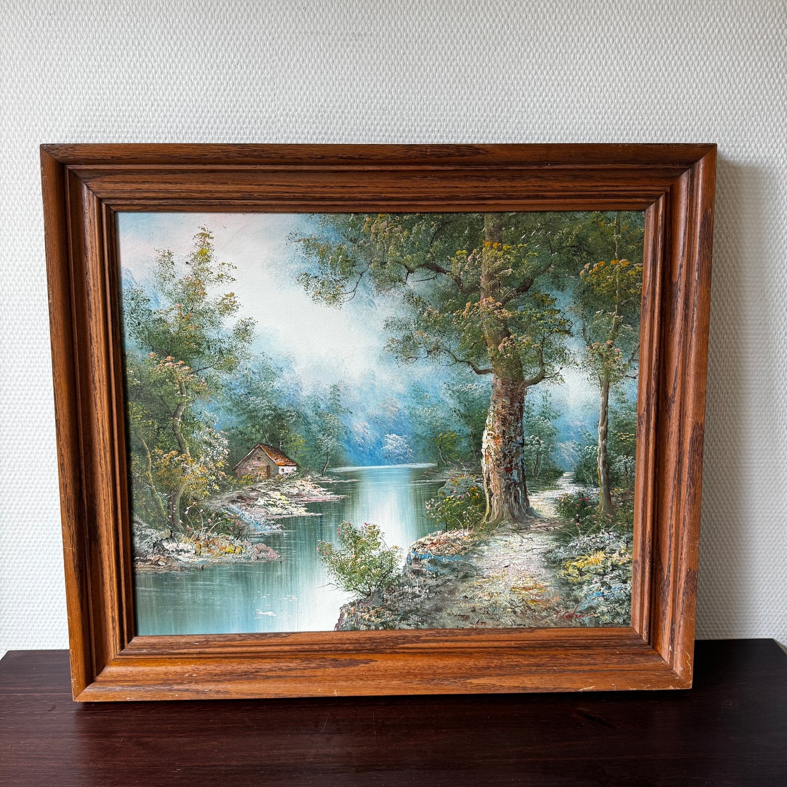 Vintage Landschap Schilderij, Irene Cafieri, Bloemen Pastel, Antiek en Kunst, Ophalen