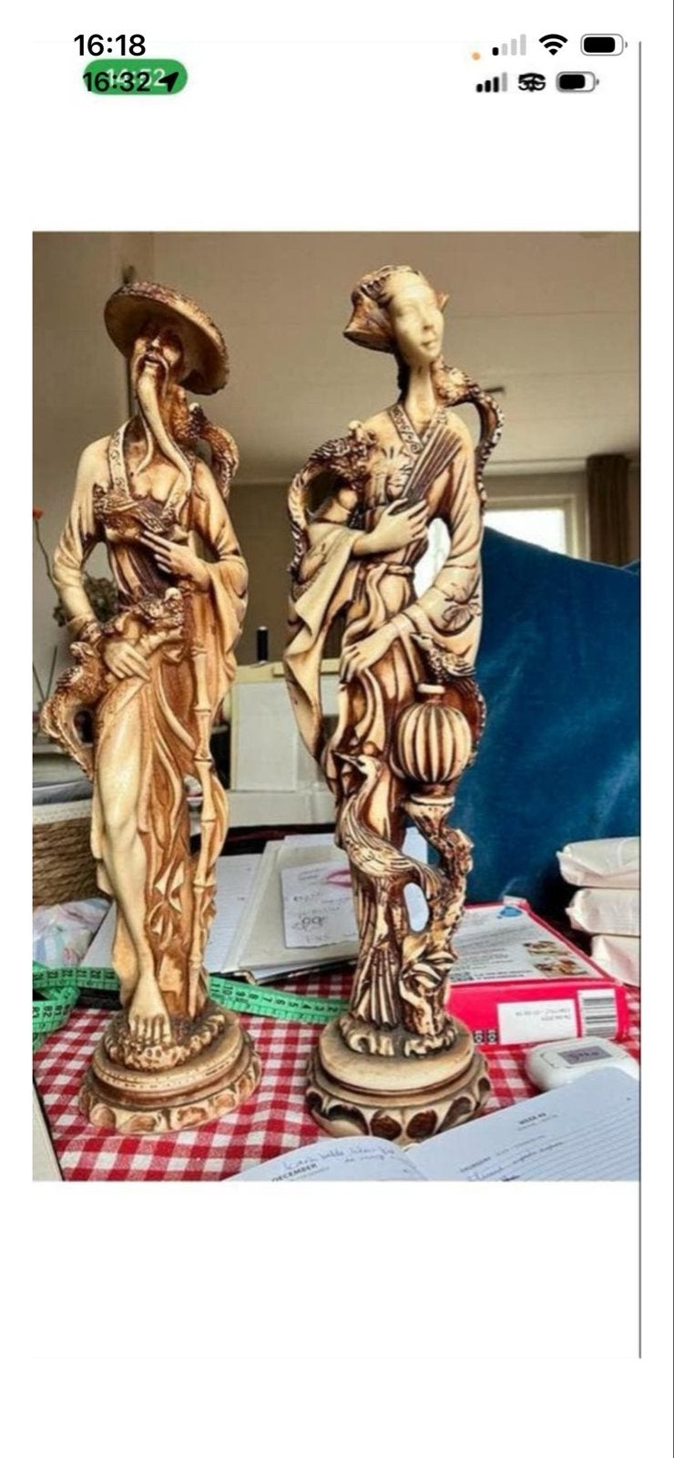 Aziatische beelden man en vrouw, Beige, Versierd, Overige herkomsten, Beeld