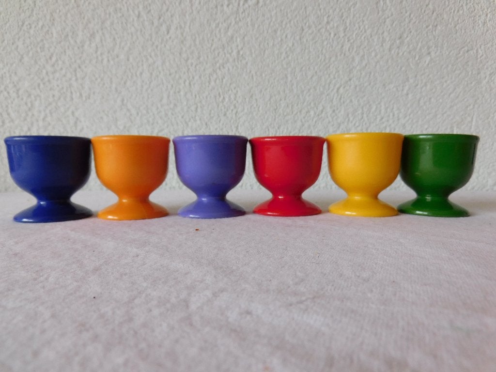 6 vintage eierdopjes van Emsa W. Germany, rood, geel, oranje, Verzamelen, Ophalen of Verzenden, Overige typen