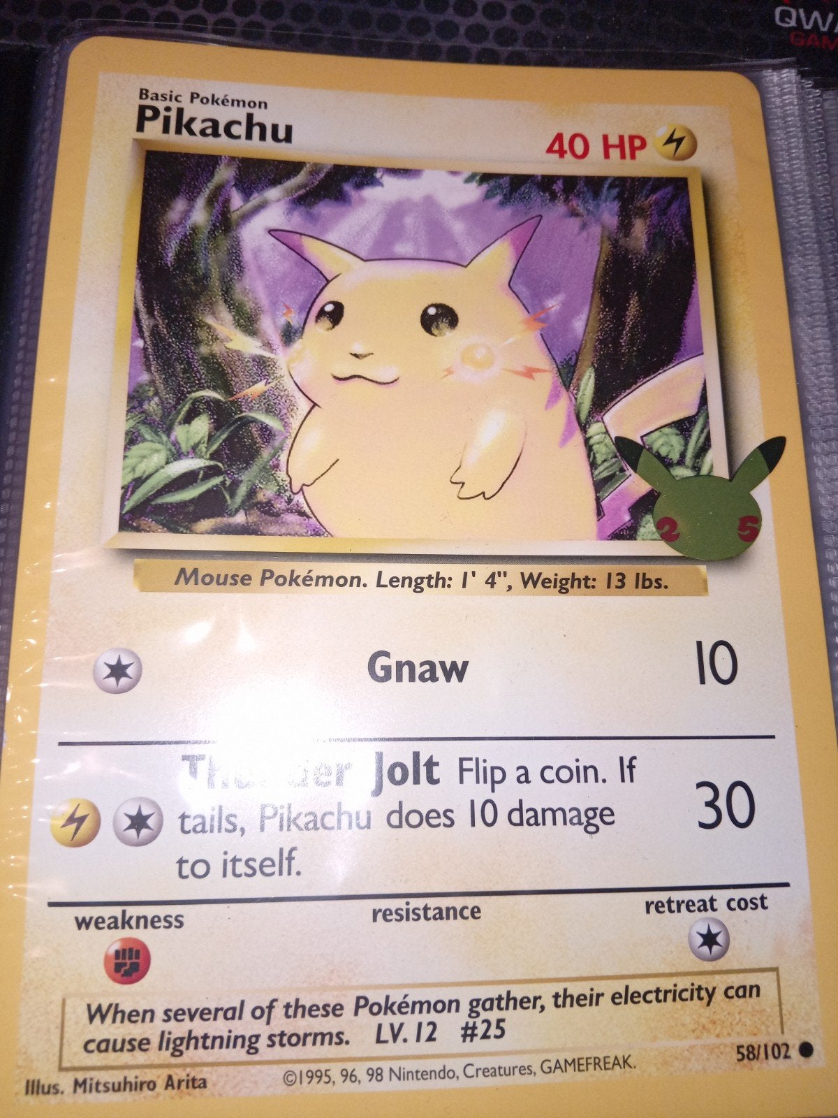 Pikachu Pokémon kaart 58/102 (Base Set), Ophalen of Verzenden, Gebruikt, Losse kaart