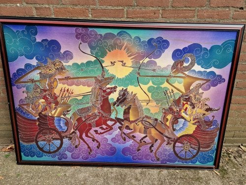 batik doek in lijst 103 x 152 cm, Ophalen of Verzenden, 'T Olde Gre-j, Info@toldegrej.nl, Endepoelstraat 20f Didam