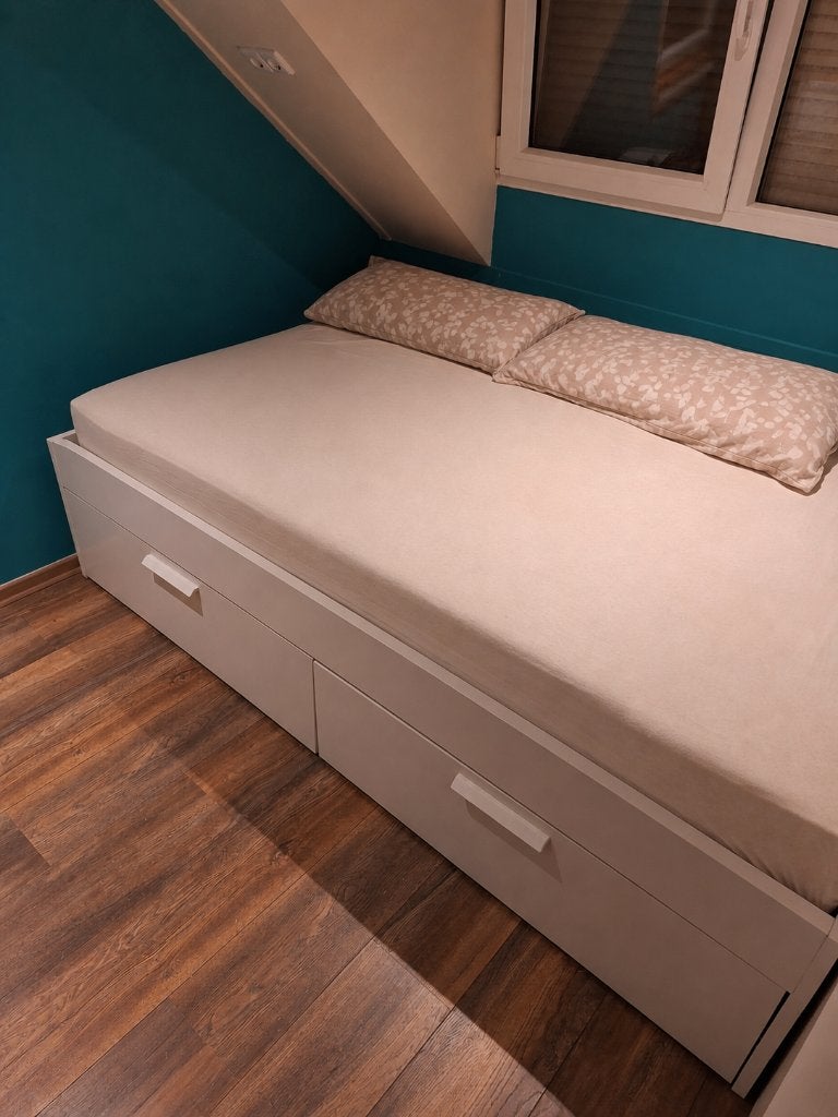 IKEA BRIMNES bed 140x200 wit incl lattenbodems, Gebruikt, Eenpersoons, Wit, Modern met opbergruimte