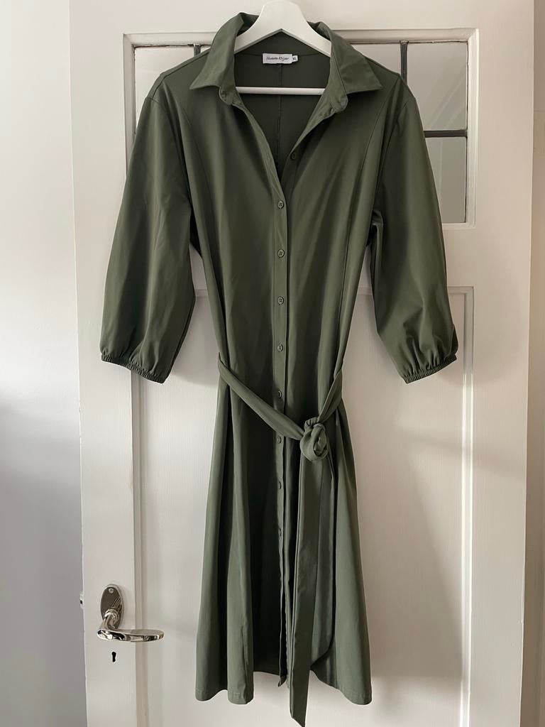 Nicolette Kluijver travelstof jurk - Olijfgroen - Maat XL, Kleding | Dames, Maat 42/44 (L), Ophalen of Verzenden, Zo goed als nieuw