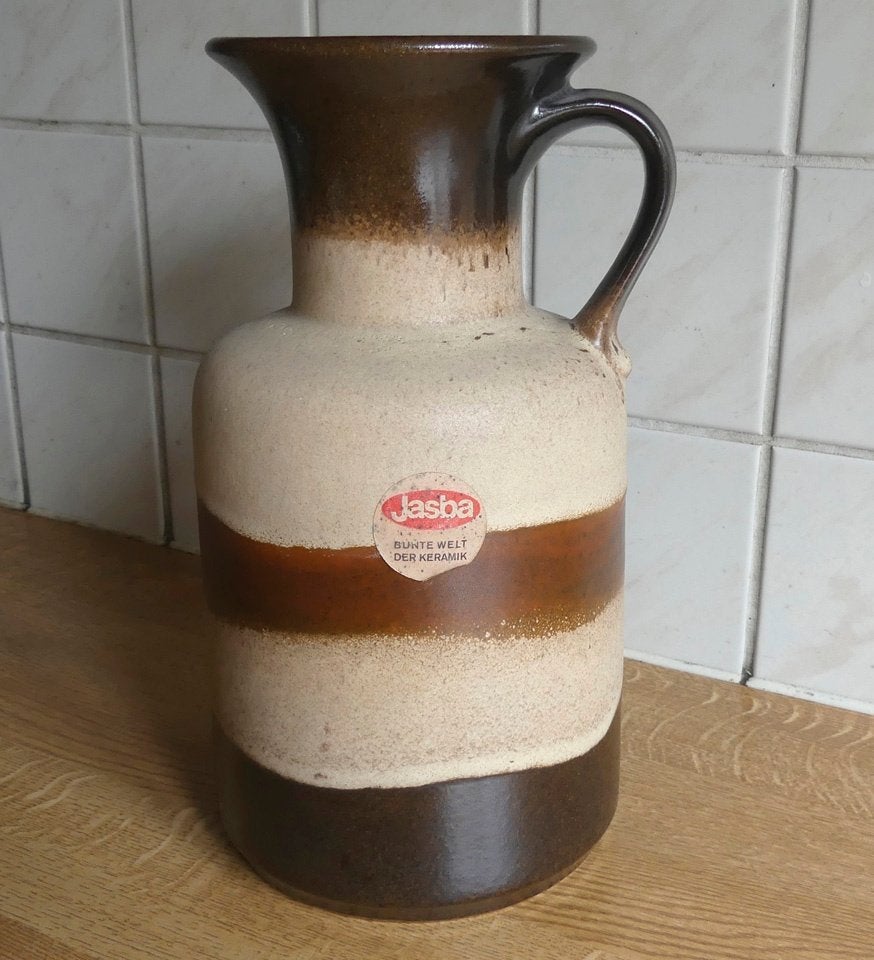 Jasba trompetvaas vintage vaas West-Germany bruin beige, Gebruikt, Beige, 25 cm, Ophalen of Verzenden