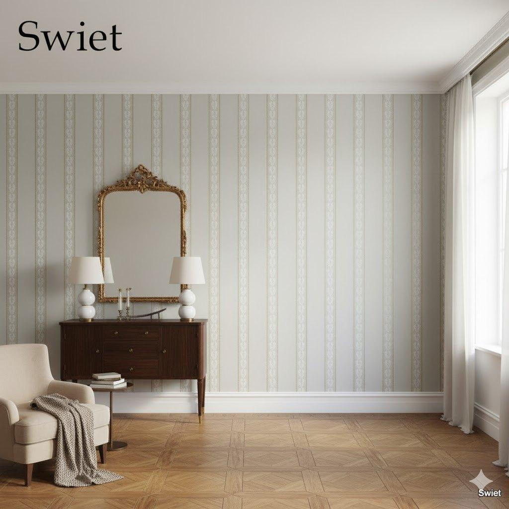 7161 wit goud vintage strepen behang elegant klassiek swiet, Ophalen of Verzenden, 10 tot 25 m², Wit