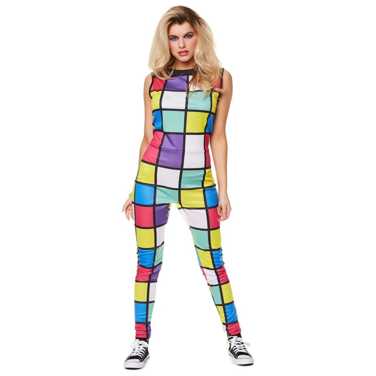 Nieuw - 80's Disco Jumpsuit Dames - Rubiks Cube Print Maat M, Ophalen of Verzenden, Nieuw, Maat 38/40 (M), Meerkleurig