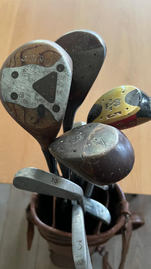 Vintage golfset / klassieke houten golfclubs met leren tas, Ophalen, Gebruikt, Set, Overige merken