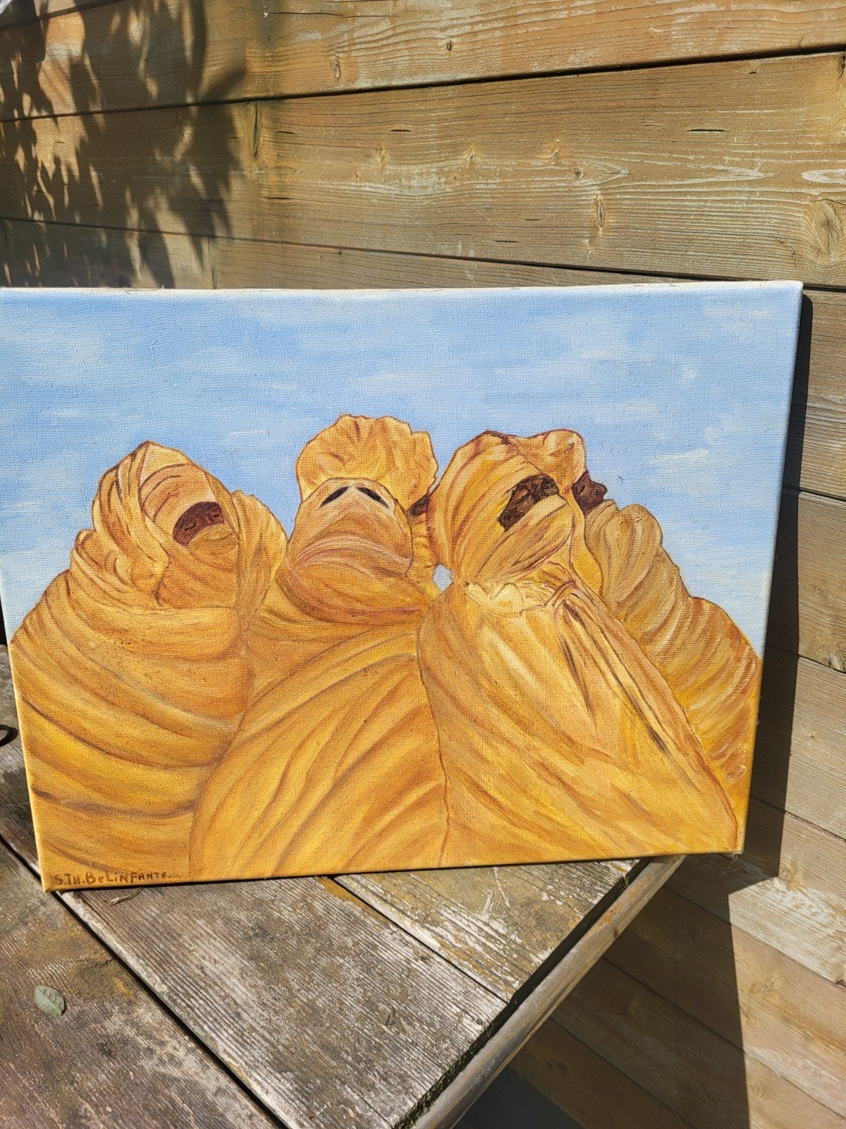 Schilderij: Woestijnscène met figuren in gewaden, Ophalen of Verzenden