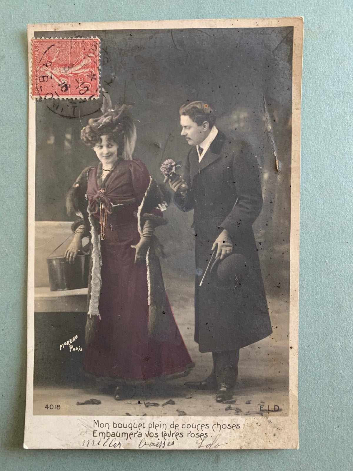 Romantiek - ik geef je een bloem, Verzamelen, Ansichtkaarten | Themakaarten, Ophalen of Verzenden, Voor 1920, Gelopen, Overige thema's