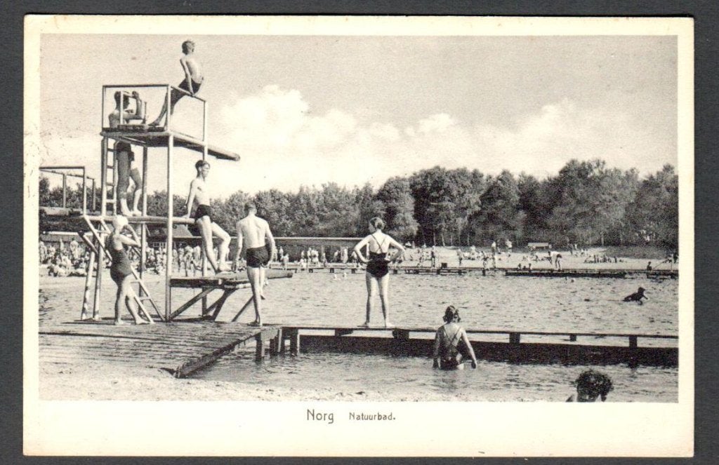 Oude Ansicht - Norg - Natuurbad - 1953  - Dr., Ophalen of Verzenden, 1940 tot 1960, Gelopen, Drenthe