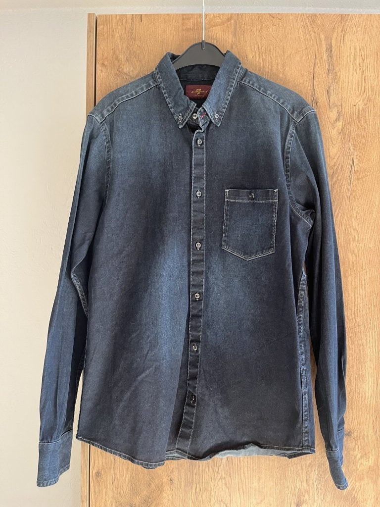 7 For All Mankind overhemd maat L heren donkerblauw indigo, 7 For All Mankind, Zo goed als nieuw, Halswijdte 41/42 (L), Verzenden