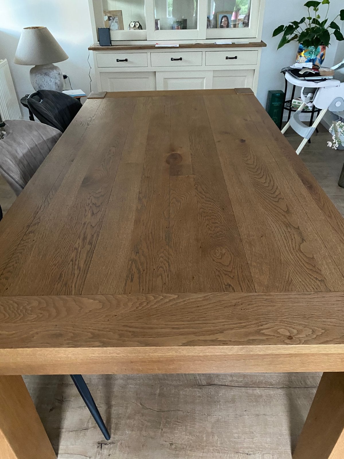 Eiken eettafel. Uittrekbaar, Ophalen, Gebruikt, 200 cm of meer, 50 tot 100 cm