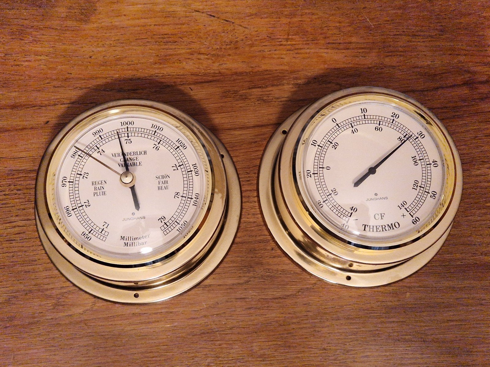 Junghans temperatuur en barometer, diameter 14 cm, Junghans, Ophalen of Verzenden, Zo goed als nieuw, Junghans