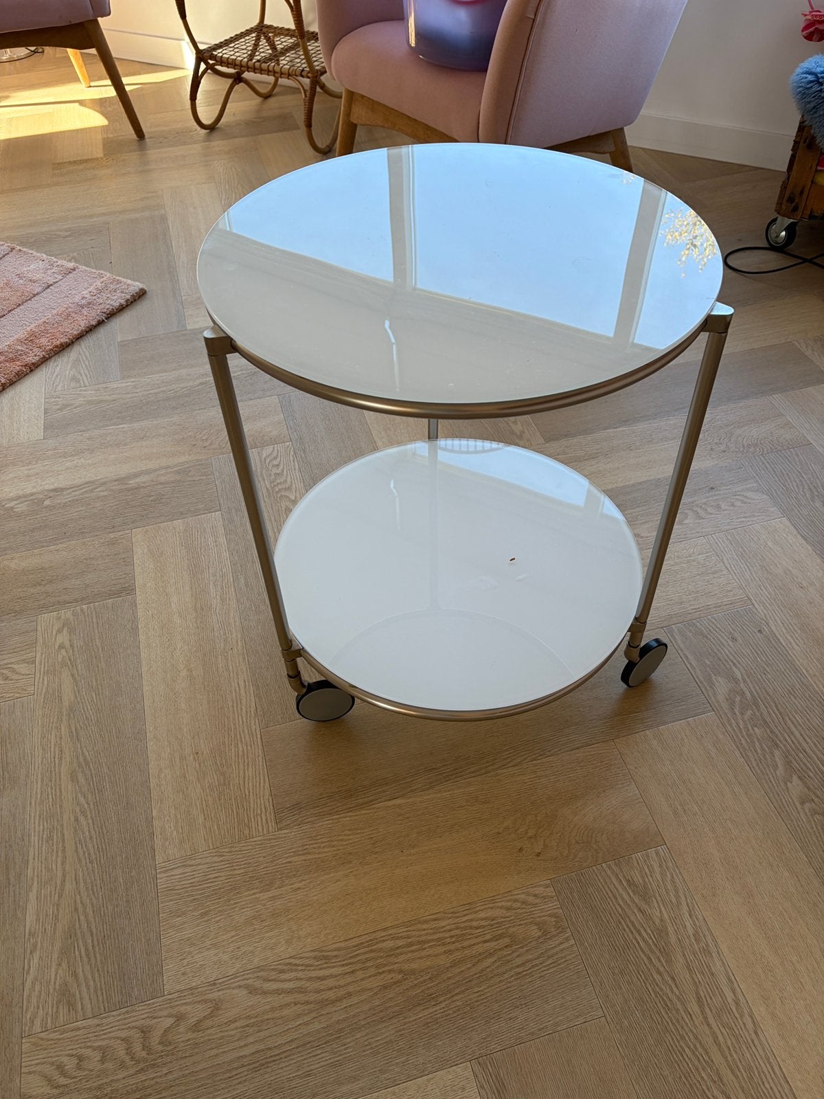 Vintage ikea bijzettafel strind jaren 80, Minder dan 55 cm, Gebruikt, Rond, Glas