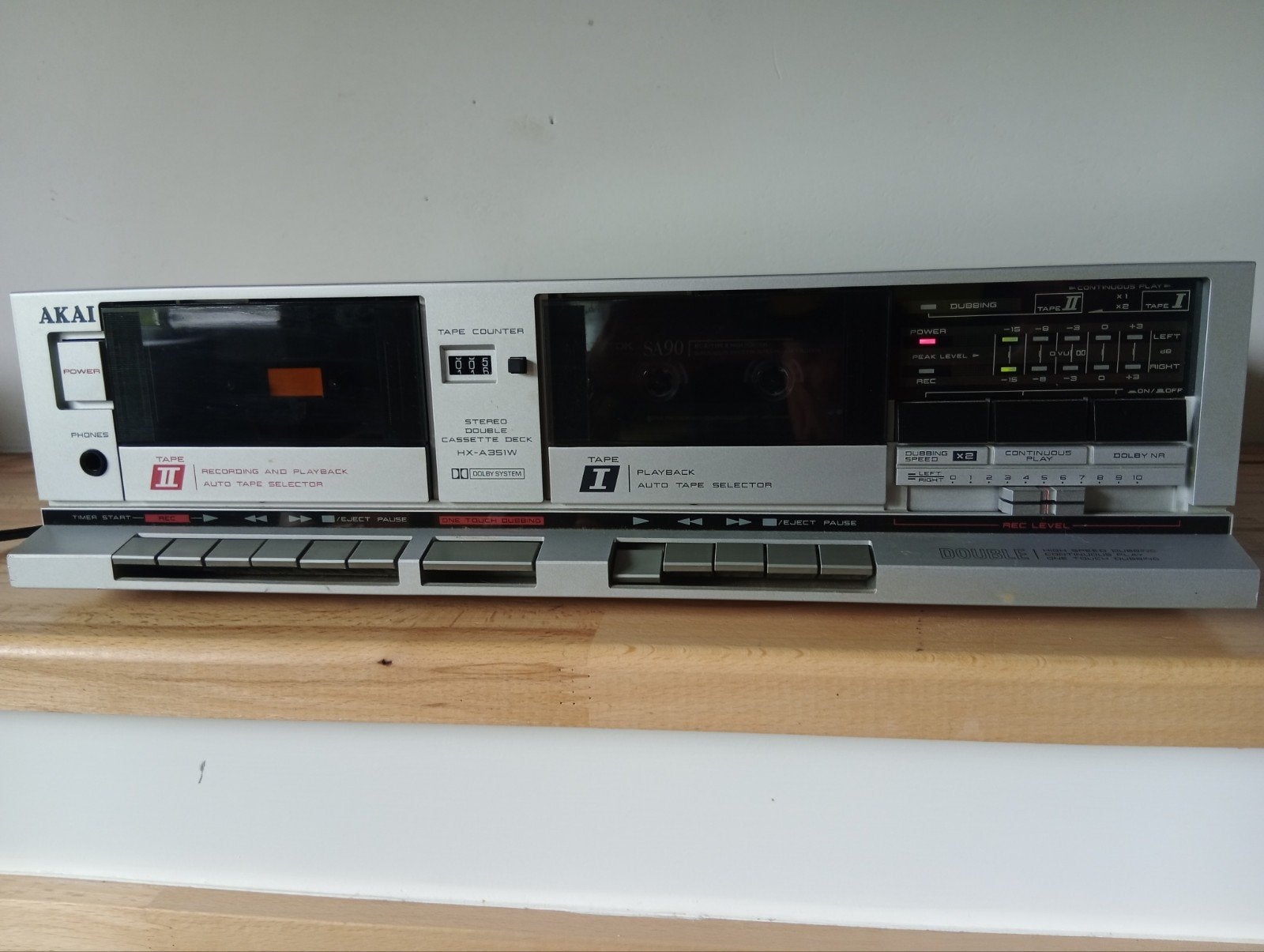 Akai HX-A351W Dubbel Cassettedeck - Vintage Stereo, Ophalen of Verzenden, Dubbel, Akai, Tiptoetsen