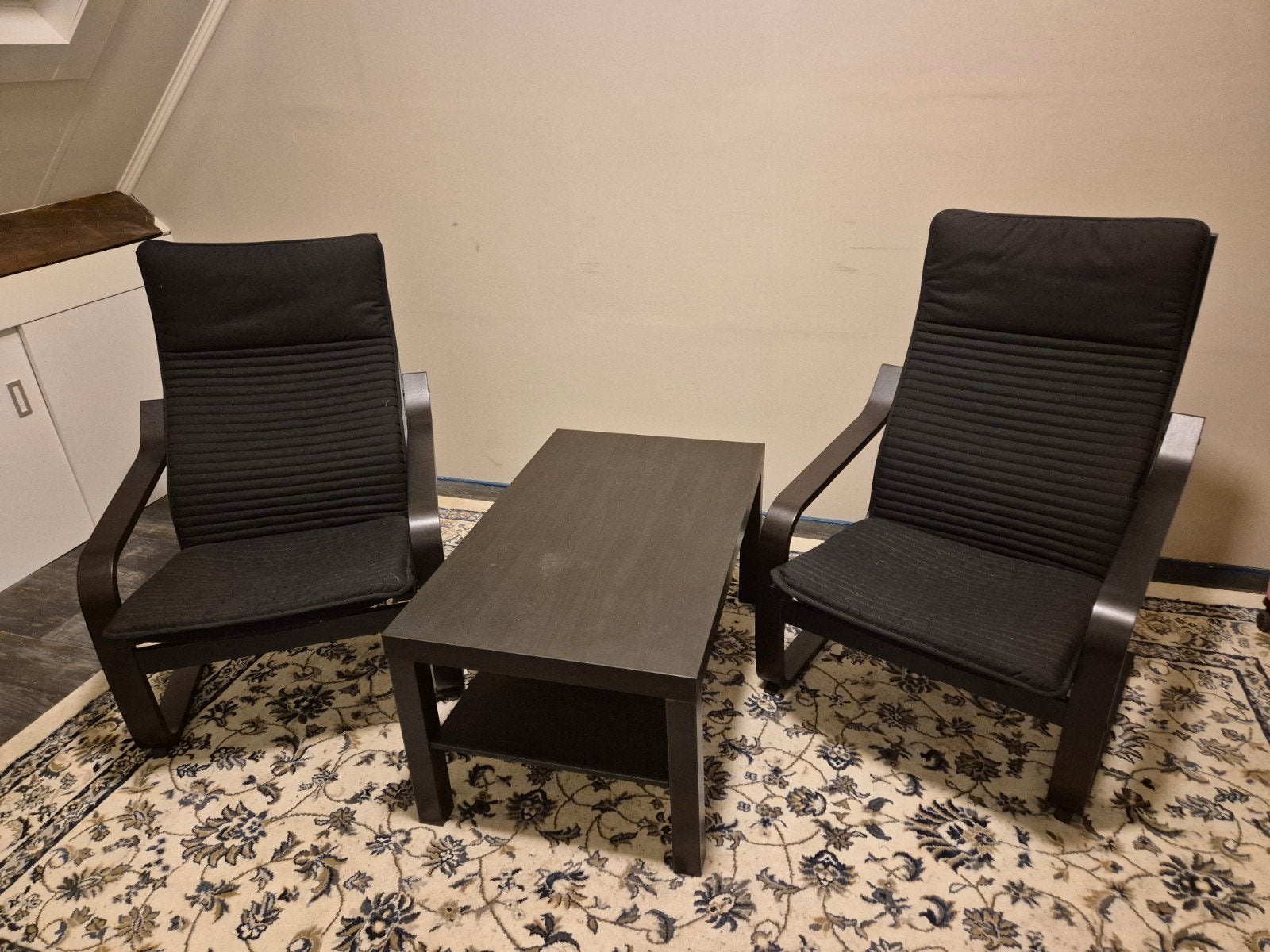 2 x fauteuil ikea + salon tafel set, Ophalen, Overige materialen, Nieuw, 75 tot 100 cm