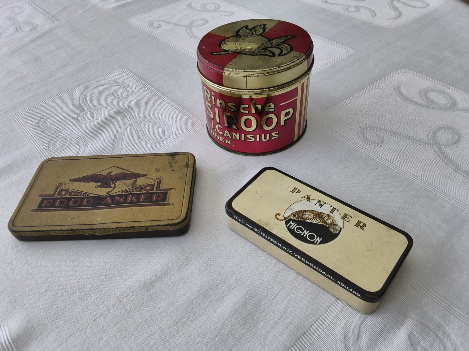 Vintage blikken doosjes - Rood Anker, Panter, Canisius, Ophalen of Verzenden