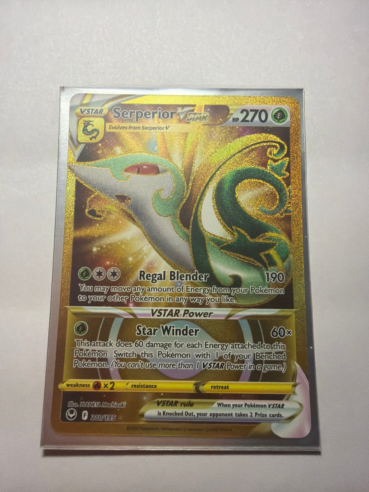 Serperior VSTAR Gold Secret Rare Pokémon Kaart 210/195, Ophalen of Verzenden, Zo goed als nieuw, Losse kaart, Foil