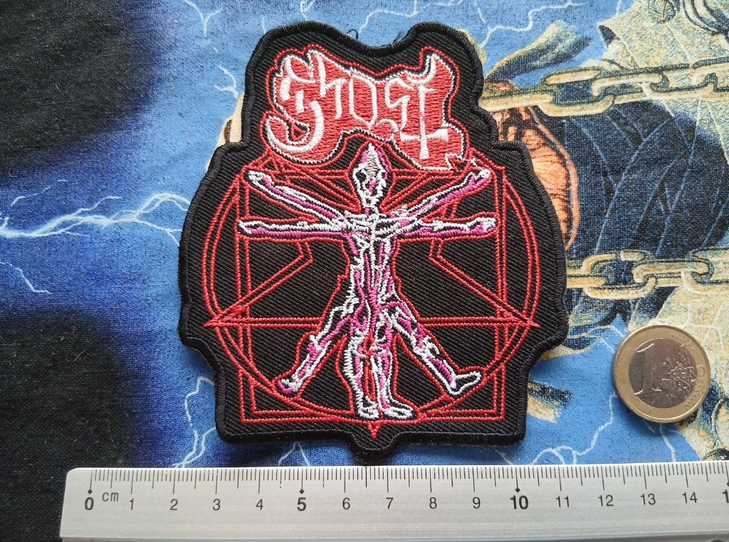 Ghost zeer mooie Vitruvian 9 x 10.5 cm patch g69 metal, Ophalen of Verzenden, Nieuw, Kleding