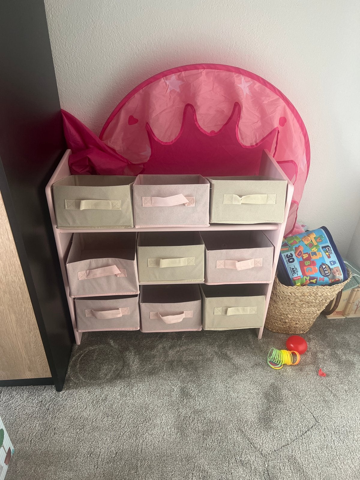 Roze opbergrek met 9 stoffen bakken voor kinderkamer, Ophalen of Verzenden, Gebruikt, Meisje